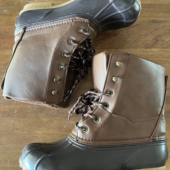 Sugar Waterproof Duck Boots Rain Wet Women's Size 6 Brown - EUC Lace Up - Picture 4 of 9